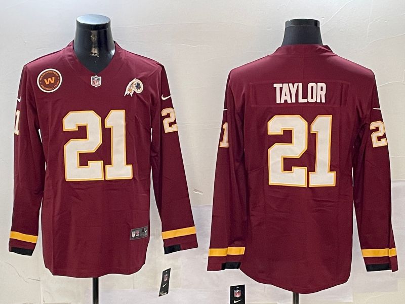 Men Washington Redskins #21 Taylor Red long sleeve 2024 Nike NFL Jersey style 0104->washington redskins->NFL Jersey